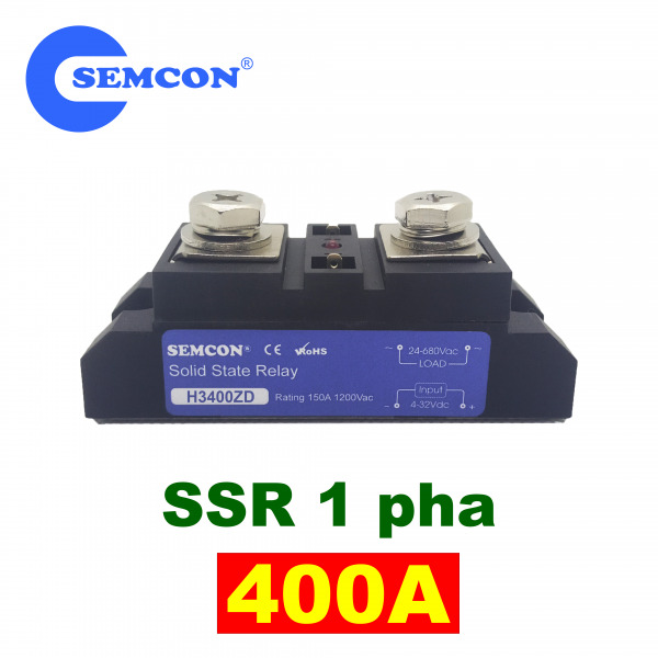 H3400ZD SSR 1 Pha 400A Relay Bán Dẫn Output: 24-680Vac, Input: 4-32Vdc