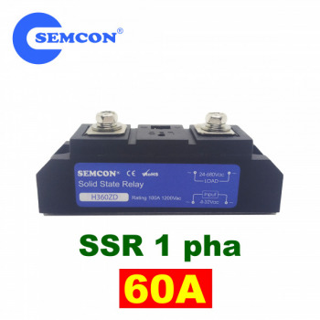 H360ZD SSR 1 Pha 60A Relay Bán Dẫn Output: 24-680Vac, Input: 4-32Vdc