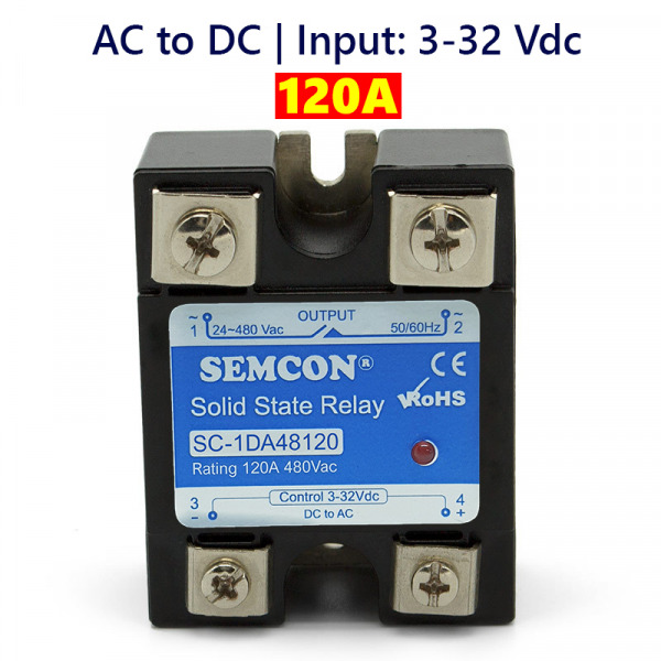 SC-1DA48120 SSR 1 Pha 120A Relay Bán Dẫn Output: 24-280Vac, Input: 3-32Vdc