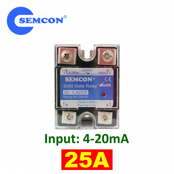 SC-1LA2225 SSR 1 Pha 25A Relay Bán Dẫn Output: 24-280Vac, Input: 4-20mA