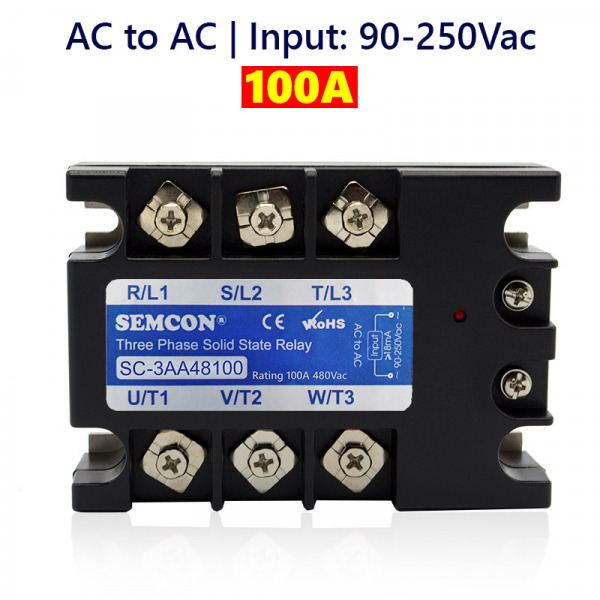 SC-3AA48100 SSR 3 Pha AC to AC 100A Output: 480Vac, Input: 90-250Vac