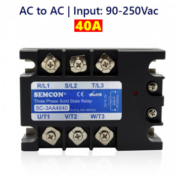 SC-3AA4840 SSR 3 Pha AC to AC 40A Output: 480Vac, Input: 90-250Vac