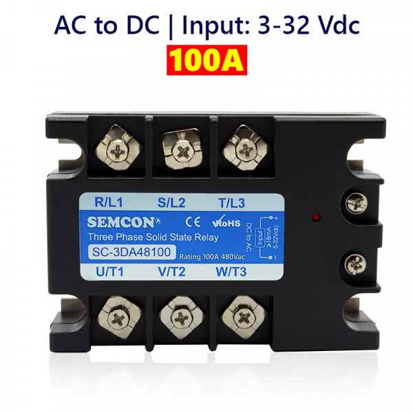 SC-3DA48100 SCR 3 Pha AC to DC 100A Output: 480vac, Input: 5-32vdc