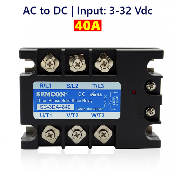 SC-3DA4840 SCR 3 Pha AC to DC 40A Output: 480vac. Input: 5-32vdc