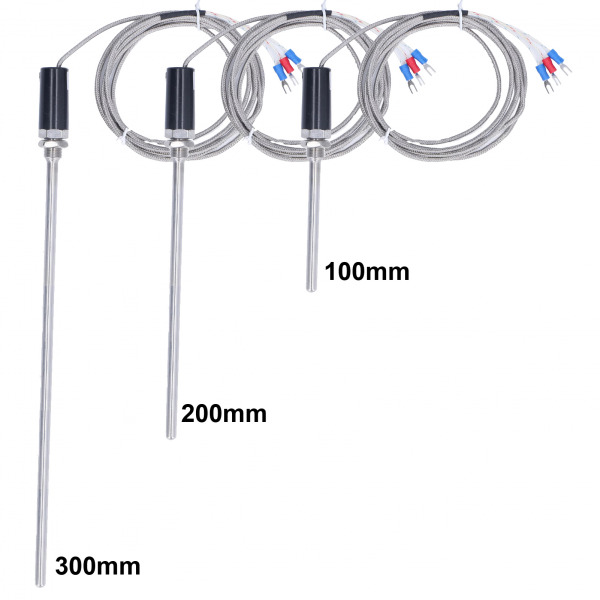 Thermocouple PT100 Cảm biến nhiệt độ PT100, đầu dò phi 7 dài 100mm 200mm 300mm dây dài 2m cảm biến nhiệt độ -50 420℃ -